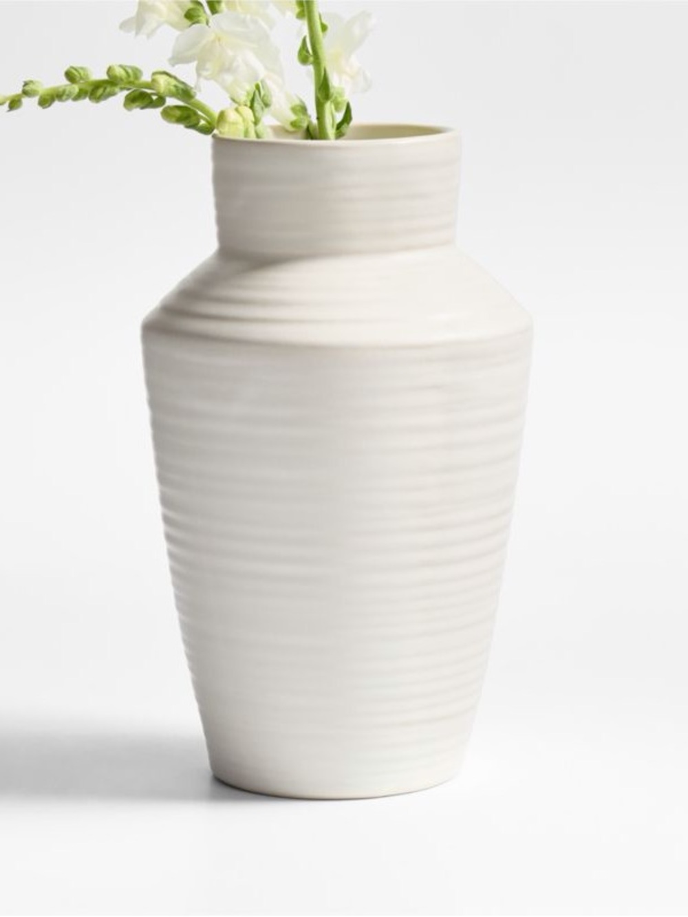 Crate&Barrel Cadeau Large White Stoneware Flower Vase 10"